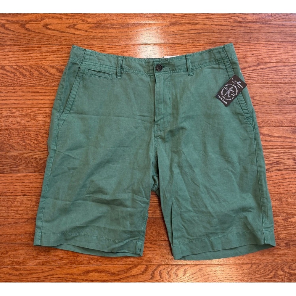 New Lucky Brand 9" Linen Cotton Blend Shorts Mens 34 Green Summer Chino Beach
